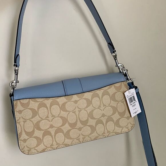 New Coach  Leather Shoulder Bag In Signature Canvas - Picture 10 of 15